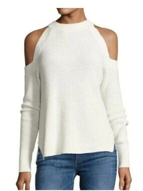 Rag & Bone Women's Dana Cold Shoulder Sweater White Size Medium Knit Retro Top